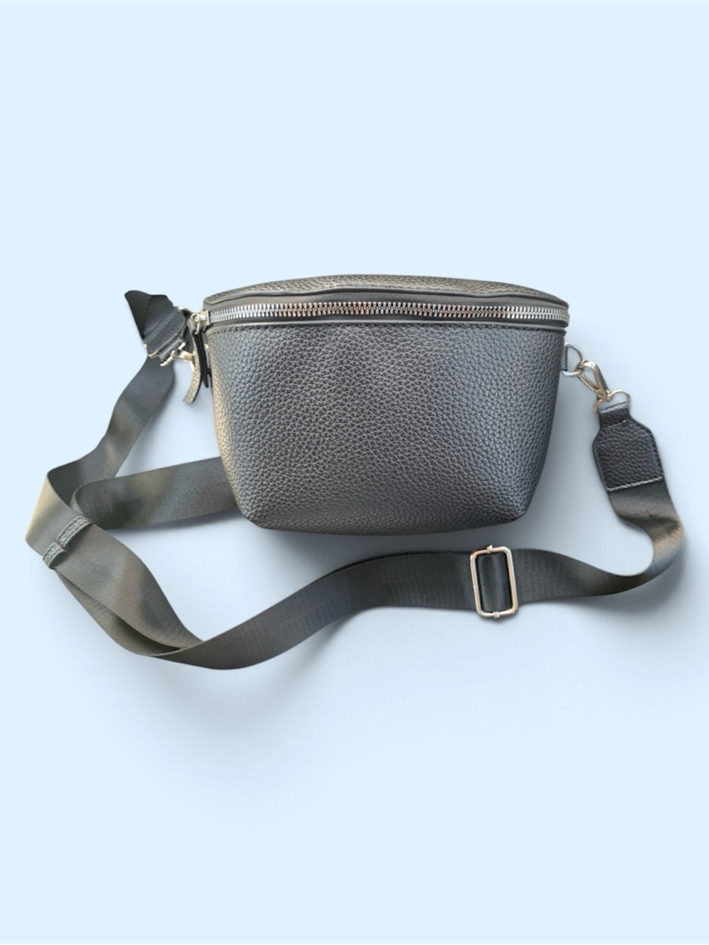 Vegan Leather Half-moon Pebbled/Studded Black Crossbody Belt Bag